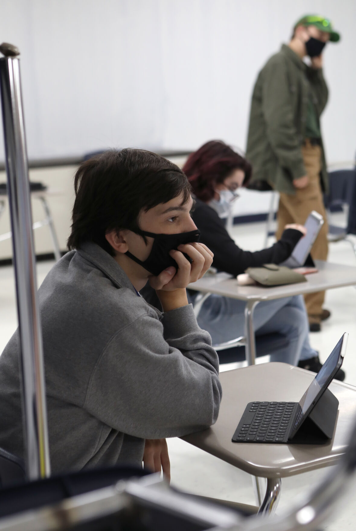 Ty Bequette, Emma Wilson and Daniel Scheer watch rehearsal